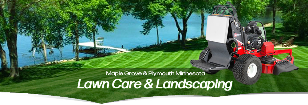 Maple Grove & Plymouth Minnesota Lawn Care & Landscaping text banner graphic.